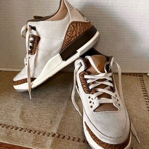 Men's Jordan Retro 3 Sneakers in Cream and Brown